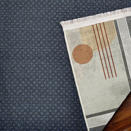 Gri Geometrik Desenli Modern Salon Halısı Dijital Baskı Kaymaz Tabanlı