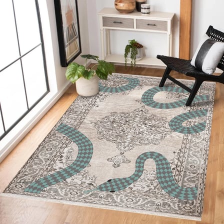 Krem Antrasit Gri Kareli Modern Salon Halısı Dijital Baskı Kaymaz Taban
