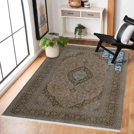 Klasik Madalyon Desenli Dijital Baskı Kaymaz Tabanlı Salon Halısı