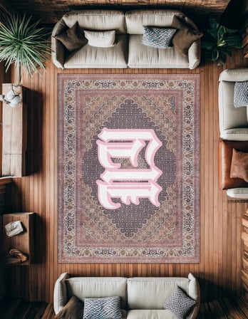 Pembe Geometrik Desenli Dijital Baskı Salon Halısı Kaymaz Tabanlı