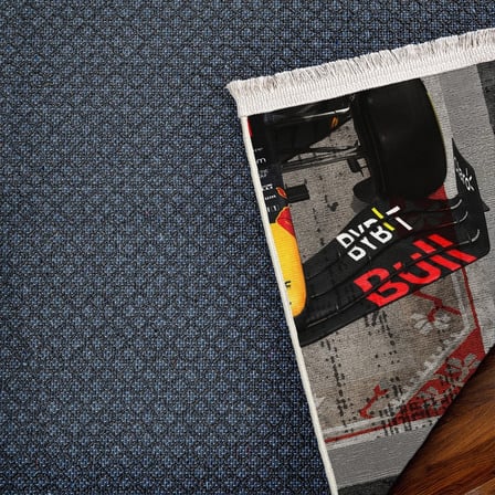 Gri Modern Salon Halısı Dijital Baskı Düz Desenli Bordürlü Eskitme Vintage