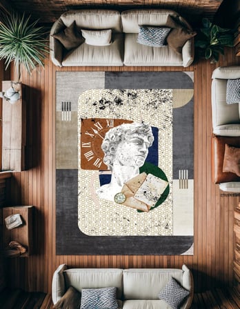 Soyut Desenli Dijital Baskı Çok Renkli Salon Halısı Kaymaz Tabanlı