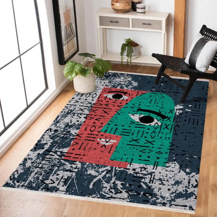 Soyut Desenli Eskitme Görünümlü Dijital Baskı Kaymaz Tabanlı Salon Halısı
