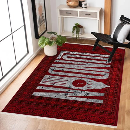 Kareli Dama Eskitme Desenli Dijital Baskı Kaymaz Tabanlı Salon Halısı