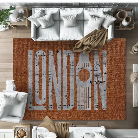 Gri Geometrik Desenli Eskitme Stili Dijital Baskı Salon Halısı