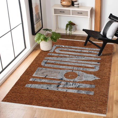 Gri Geometrik Desenli Eskitme Stili Dijital Baskı Salon Halısı