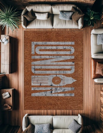 Gri Geometrik Desenli Eskitme Stili Dijital Baskı Salon Halısı