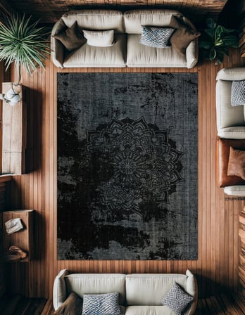 Antrasit Gri Geometrik Eskitme Dijital Baskı Kaymaz Taban Salon Halısı