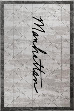 Antrasit Gri Geometrik Desenli Modern Salon Halısı Dijital Baskı Kaymaz Taban