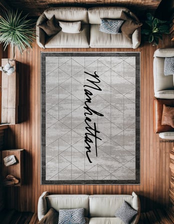 Antrasit Gri Geometrik Desenli Modern Salon Halısı Dijital Baskı Kaymaz Taban