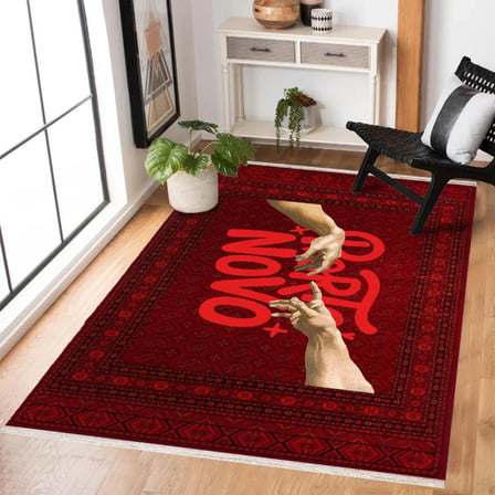 Kırmızı Modern Düz Salon Halısı Dijital Baskı Kaymaz Taban Bohem