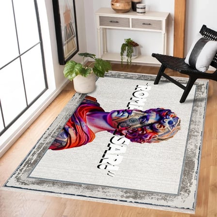 Krem Düz Desenli Kaymaz Tabanlı Salon Halısı Modern Dijital Baskı