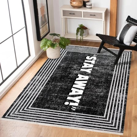 Siyah Eskitme Stil Geometrik Desenli Dijital Baskı Kaymaz Tabanlı Salon Halısı