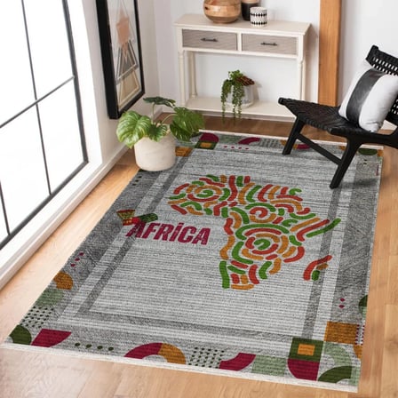 Kiremit Gri Geometrik Desenli Dijital Baskı Kaymaz Tabanlı Salon Halısı