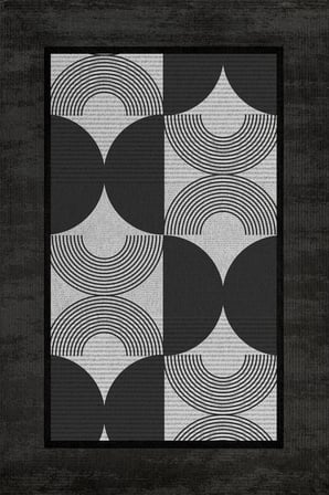 Antrasit Gri Siyah Geometrik Desenli Dijital Baskı Salon Halısı