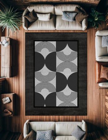 Antrasit Gri Siyah Geometrik Desenli Dijital Baskı Salon Halısı