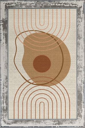 Taba Krem Geometrik Desenli Modern Salon Halısı Dijital Baskı Kaymaz Taban
