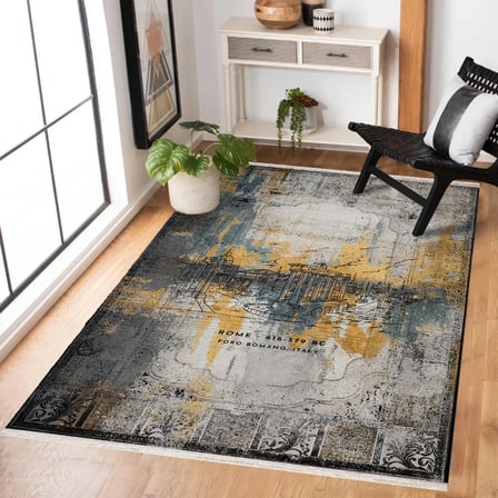 Füme Krem Modern Düz Desenli Kaymaz Tabanlı Salon Halısı Eskitme Vintage