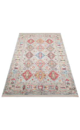 Aqua Mavi Geometrik Etnik Kilim Halı Rulov, Kaymaz ve Yıkanabilir