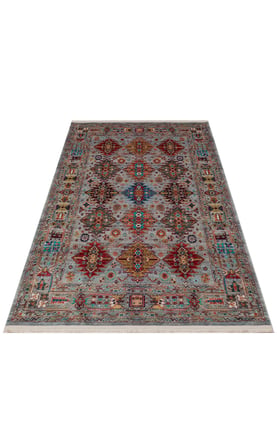 Aqua Mavi Geometrik Etnik Kilim Halı Rulov, Kaymaz ve Yıkanabilir