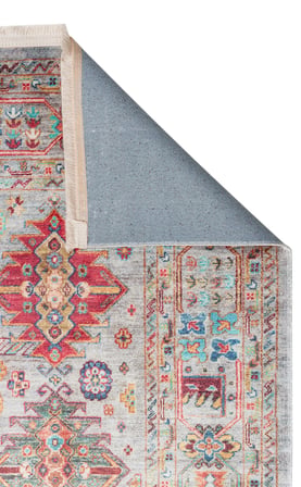 Aqua Mavi Geometrik Etnik Kilim Halı Rulov, Kaymaz ve Yıkanabilir