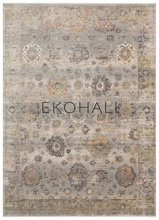 Marine Gri Bej Madalyon Desenli Klasik Toris Kilim Halısı Salon