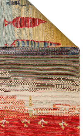 Soyut Doğa Manzaralı Turuncu Mavi Yatay Bantlı Yıkanabilir Modern Kilim Salon Yatak Odası