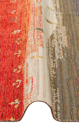Soyut Doğa Manzaralı Turuncu Mavi Yatay Bantlı Yıkanabilir Modern Kilim Salon Yatak Odası