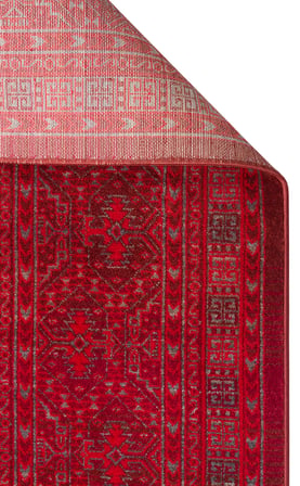 Kırmızı Gri Geometrik Etnik Desenli Katmanlı Bordürlü Ruvio Salon Halısı