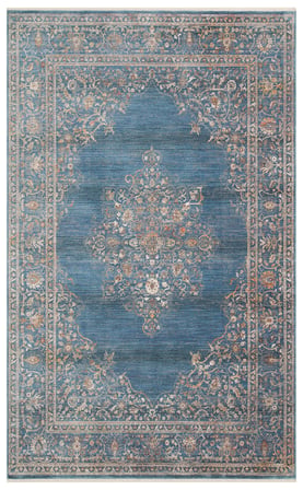 Mavi Bej Vintage Madalyon Desenli Çok Renkli Bordürlü Ruvio Klasik Salon Halısı