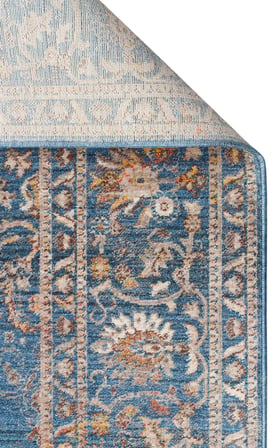 Mavi Bej Vintage Madalyon Desenli Çok Renkli Bordürlü Ruvio Klasik Salon Halısı