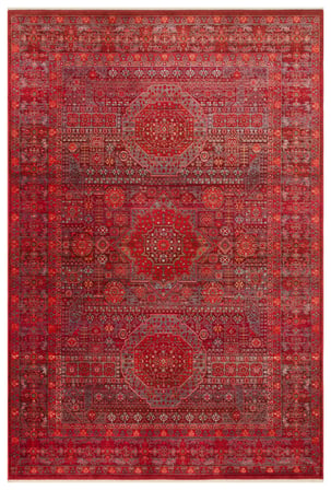 Kırmızı Gri Geometrik Desenli Vintage Salon Oturma Odası Kilim Halısı Ruvio