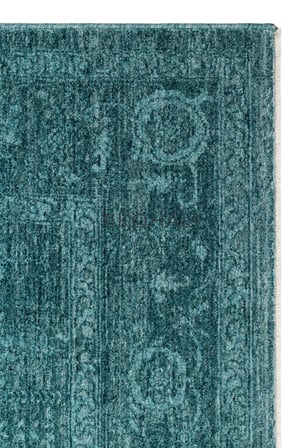 Kiramo Turkuaz Vintage Eskitme Madalyon Desenli Polyester Salon Halısı