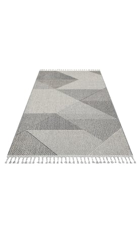 Gri Beyaz Geometrik Bloklu Hasır Dokuma Rivra Hav Vermez Makine Kilimi
