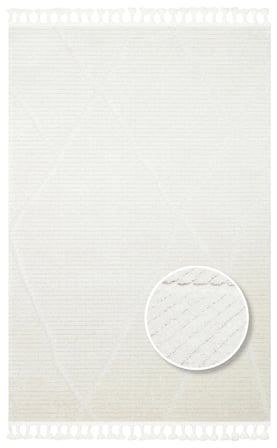 Krem Geometrik Modern Salon Halısı Kabartmalı Polyester Çocuk