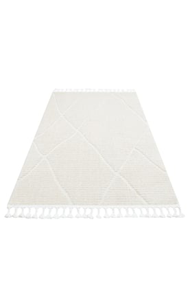 Krem Geometrik Modern Salon Halısı Kabartmalı Polyester Çocuk