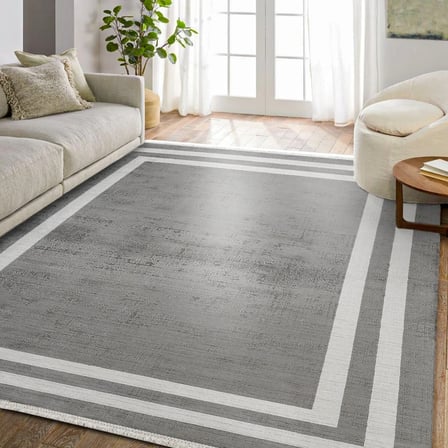Antrasit Gri Eskitme Geometrik Desenli Dijital Baskı Kaymaz Taban Salon Halısı