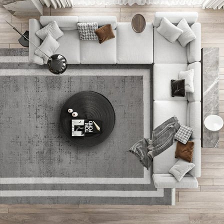 Antrasit Gri Eskitme Geometrik Desenli Dijital Baskı Kaymaz Taban Salon Halısı