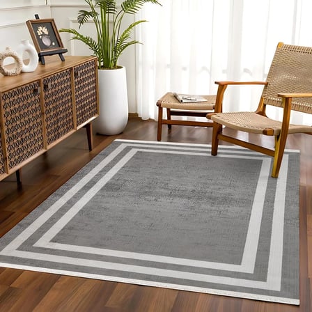 Antrasit Gri Eskitme Geometrik Desenli Dijital Baskı Kaymaz Taban Salon Halısı