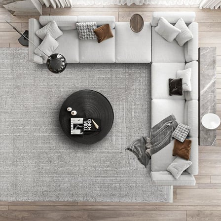 Gri Geometrik Desenli Modern Salon Halısı Kabartmalı Dokulu Kaymaz Tabanlı