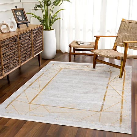 Kaymaz Tabanlı Eskitme Geometrik Desenli Dijital Baskı Modern Salon Halısı