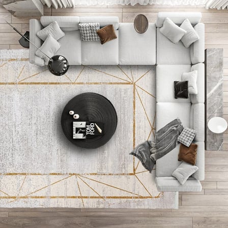 Kaymaz Tabanlı Eskitme Geometrik Desenli Dijital Baskı Modern Salon Halısı
