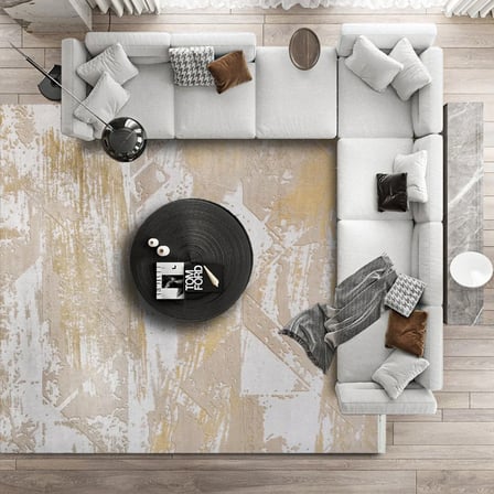 Vizon Kahve Sarı Soyut Desenli Kabartmalı Dijital Baskı Modern Salon Halısı