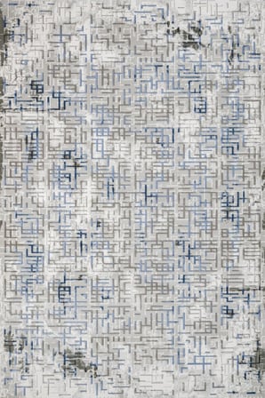 Mavi Krem Geometrik Desenli Dijital Baskı Kaymaz Taban Salon Halısı Modern Stil