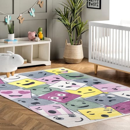 Çok Renkli Geometrik Desenli Kaymaz Tabanlı Yıkanabilir Çocuk Odası ve Koridor Halısı