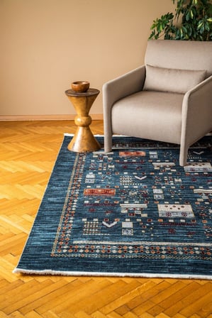 Mavi Geometrik Dijital Baskı Kaymaz Tabanlı Yıkanabilir Modern Halı