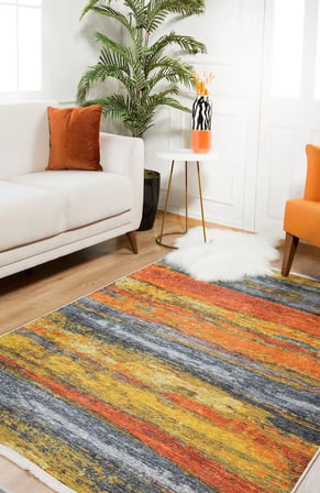 Turuncu Soyut Modern Salon Halısı Kaymaz Tabanlı Dijital Baskı Koridor Halısı