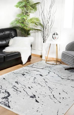 Açık Gri Soyut Desenli Modern Salon ve Koridor Halısı Dijital Baskı Polyester