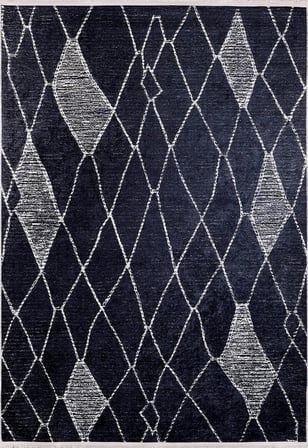 Lacivert Gri Geometrik Desenli Dijital Baskı Kaymaz Tabanlı Salon Halısı Modern