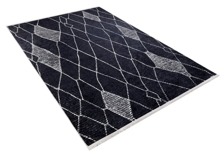 Lacivert Gri Geometrik Desenli Dijital Baskı Kaymaz Tabanlı Salon Halısı Modern